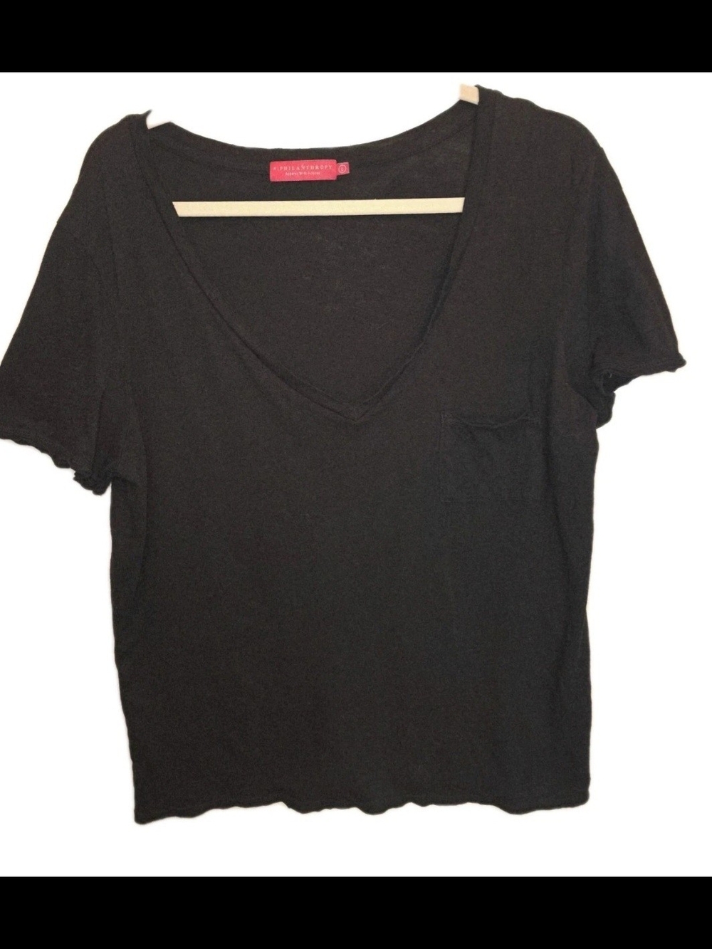 n:PHILANTHROPY Large Slub Knit Black V-Neck Pocket Tee Shirt Top
